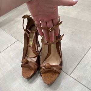 L.A.M.B. Women's Pumps High Heel Schuhe Sexy Snake Brown Camel Size: 8